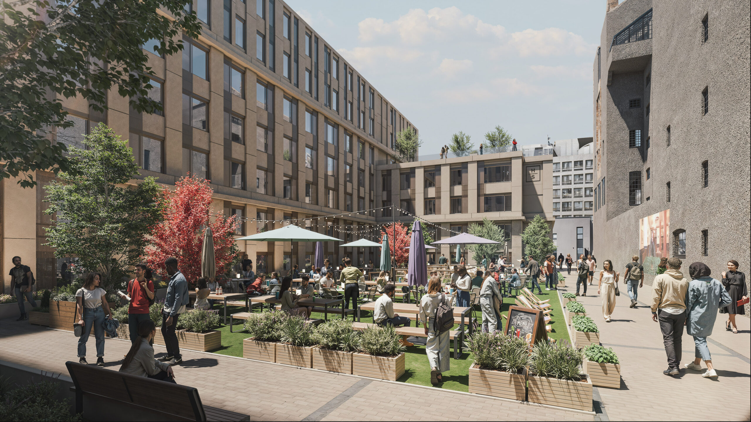 a group of people outside a building